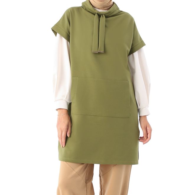 Ilia Kangaroo Pocket Sweater Khaki Wholesale Clothing Polyester