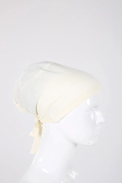 A wholesale clothing model wears all12293-stitched-bonnet-ecru, Turkish wholesale Bonnet of Allday