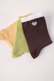 Bir model,  toptan giyim markasının all12298-set-of-3-socks-yellow-&-brown-&-green toptan  ürününü sergiliyor.