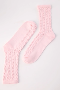 Ein Bekleidungsmodell aus dem Großhandel trägt all12307-set-of-3-socks-pink-&-white, türkischer Großhandel Socken von Allday