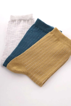 A wholesale clothing model wears all12309-set-of-3-socks-petrol-&-mustard-&-gray, Turkish wholesale Socks of Allday
