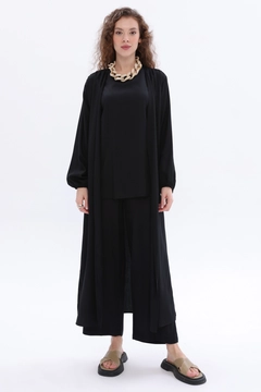 A wholesale clothing model wears all12362-triple-trouser-suit-black, Turkish wholesale Suit of Allday
