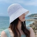 A wholesale clothing model wears axs11498-hand-knitted-straw-hat-white, Turkish wholesale  of 
