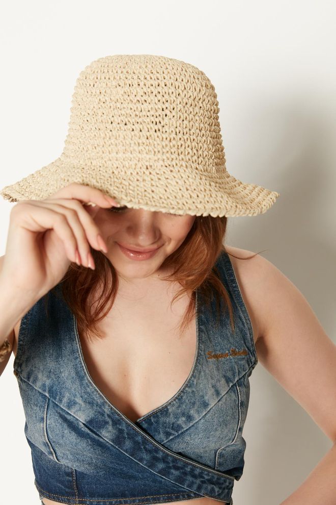 Axesoire El Örgüsü Hasır Şapka Bej Toptan Giyim 0