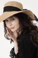 A wholesale clothing model wears axs11508-wide-straw-hat-with-bow-detail-camel, Turkish wholesale  of 