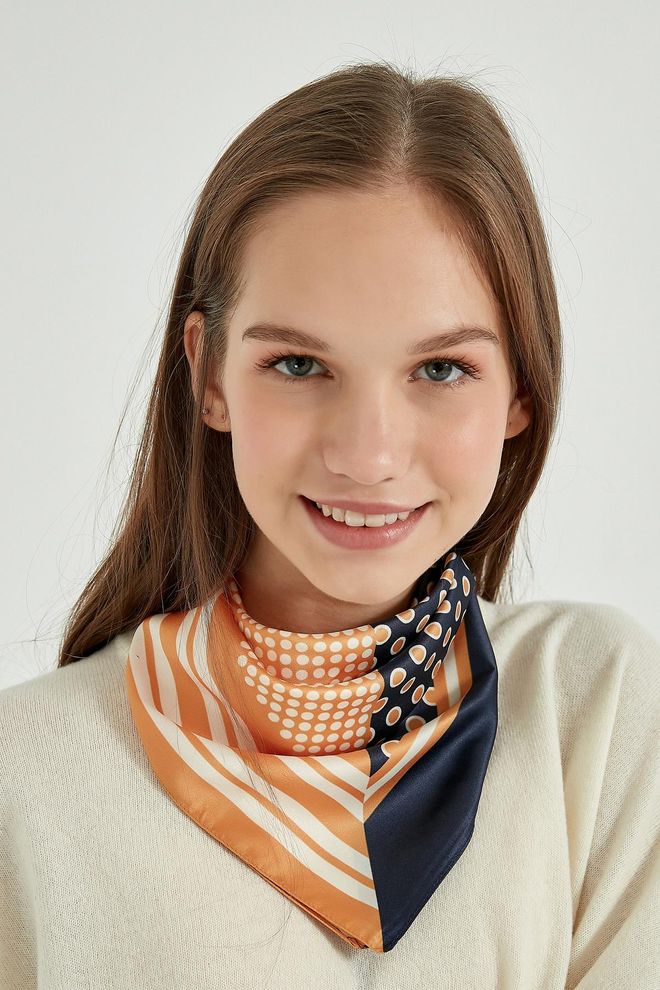 Axesoire Patchwork gemusterter Bandana Schal – Orange Großhandelskleidung 0