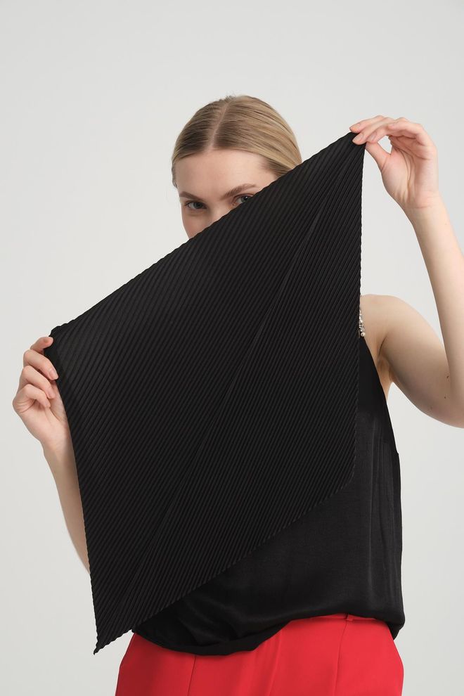 Axesoire Plissierter Bandana Schal – Schwarz Großhandelskleidung 0