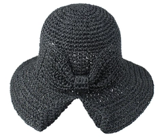 A wholesale clothing model wears axs11585-hand-knitted-bow-straw-hat-black, Turkish wholesale Hat of Axesoire