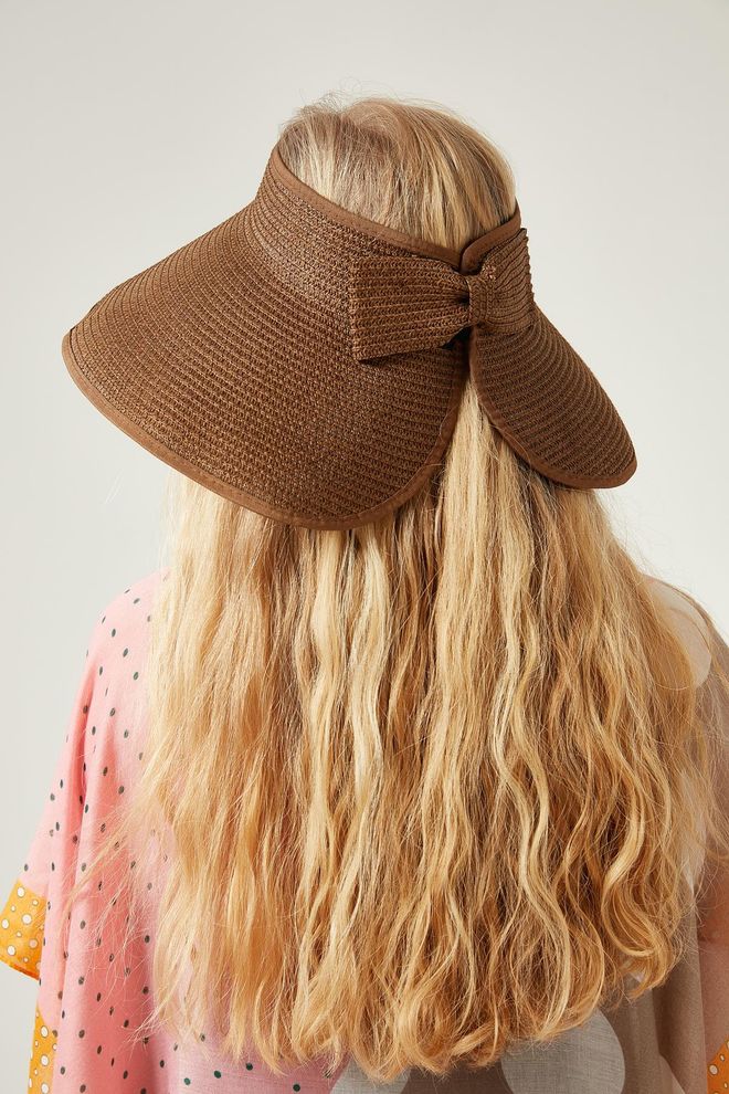 Axesoire Rjav Široko Odprt Slamnat Klobuk S Šiltom In Pentljo Oblačila na debelo 0