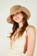 A wholesale clothing model wears axs11616-hand-knitted-straw-hat-camel, Turkish wholesale  of 