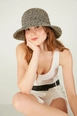 A wholesale clothing model wears axs11648-hand-knitted-straw-hat-black, Turkish wholesale  of 