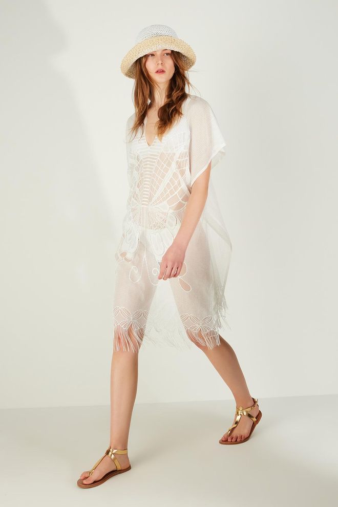 Axesoire Butterfly Patterned Mesh Pareo White Wholesale Clothing Casual