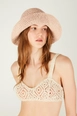 A wholesale clothing model wears axs11694-hand-knitted-powder-straw-hat, Turkish wholesale  of 
