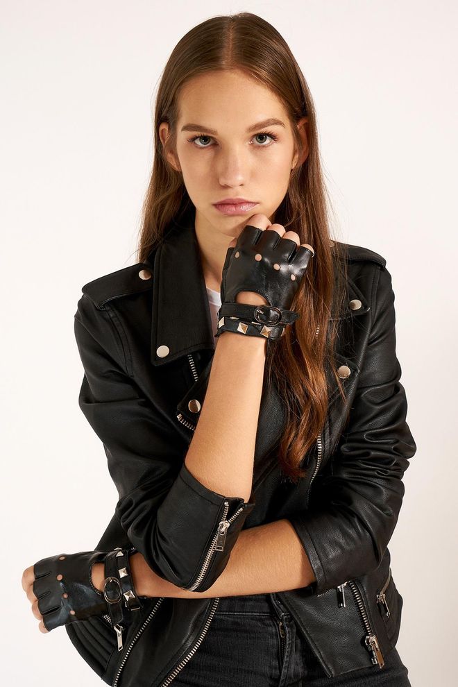 Axesoire Guanti In Pelle Cut Troque Neri Abbigliamento all'ingrosso 0
