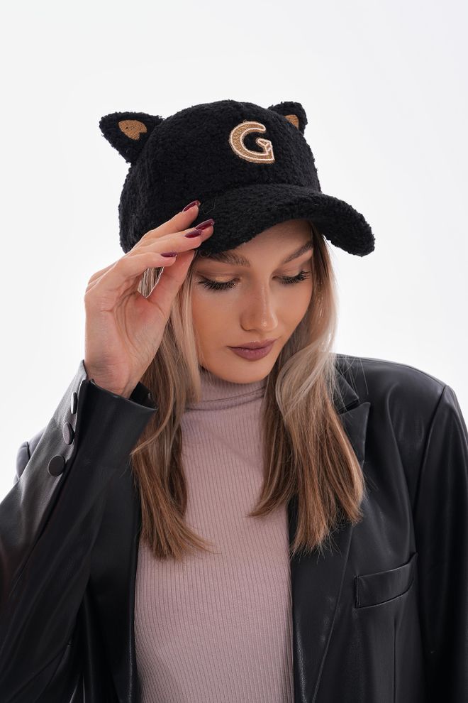 Axesoire Tavşan Kulaklıklı Tedy Kıvırcık Kürklü Peluş Kep Siyah Toptan Giyim 0