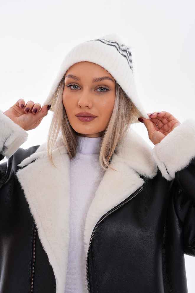 Axesoire Zigzag Patterned Knitted Beanie White Wholesale Clothing 0