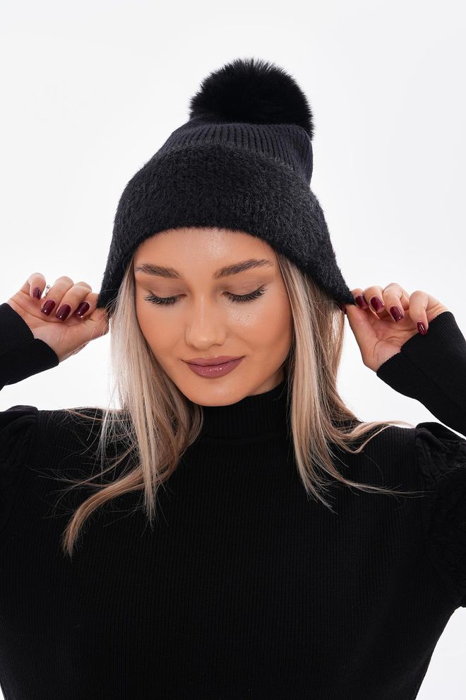 Axesoire Pompom Flecked Beret Black Wholesale Clothing 0