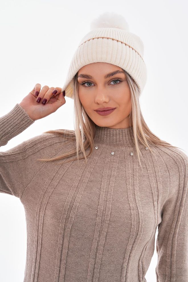 Axesoire Pom Pom Beretė Su Vilna Viduje Ecru Didmeninė prekyba drabužiais 0