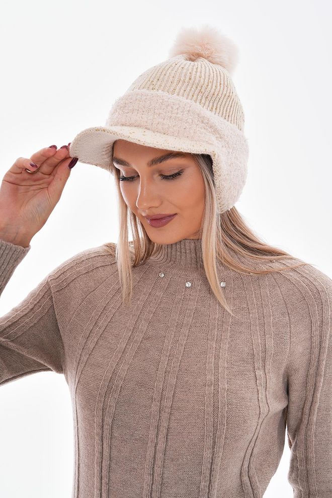 Axesoire Gorro De Visera Con Pompón Y Cubre Orejeras Beige Ropa al por mayor 0