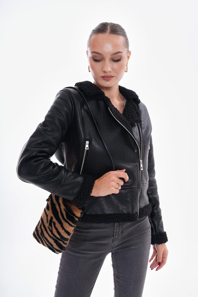 Axesoire Zebra Desenli Kahve Mini Peluş Çanta Toptan Giyim Kış