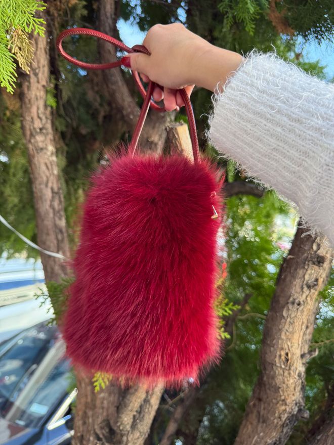 Axesoire İçi Kadife Astarlı Mini Peluş Çanta Bordo Toptan Giyim 1