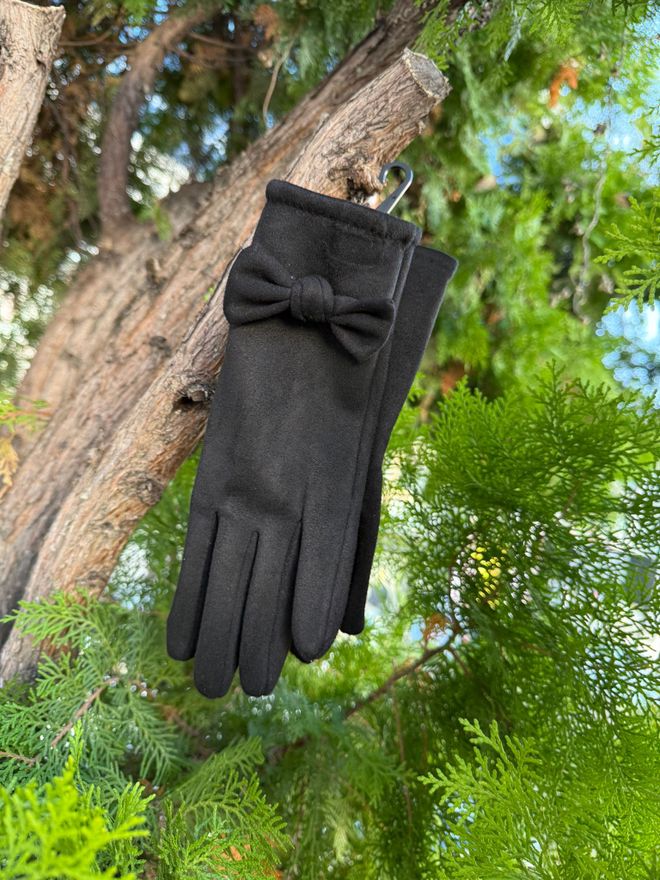 Axesoire Guanti In Pelle Scamosciata Con Fiocco Neri Abbigliamento all'ingrosso 0