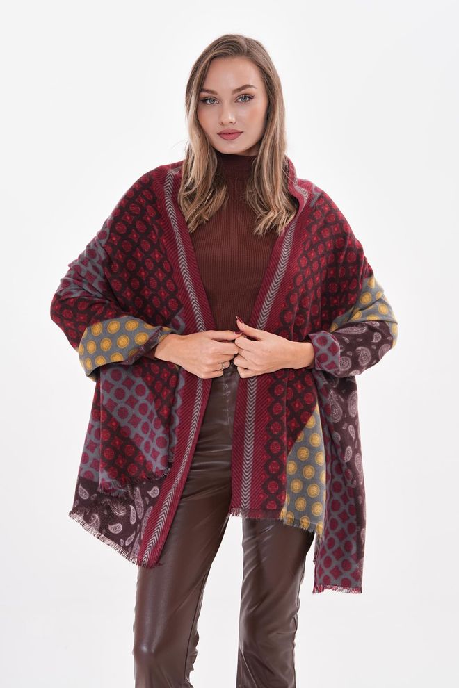 Axesoire Châle Épais À Motifs Bordeaux Vêtements en gros 0