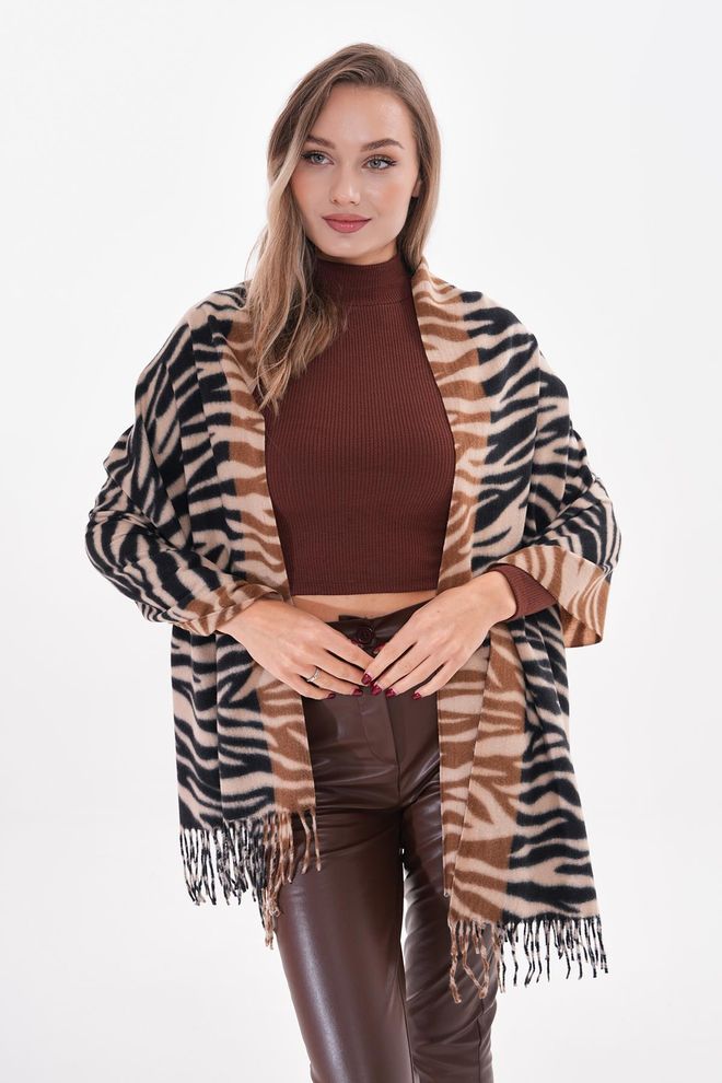 Axesoire Xale Grosso Com Padrão De Zebra Bege Roupas por atacado 0