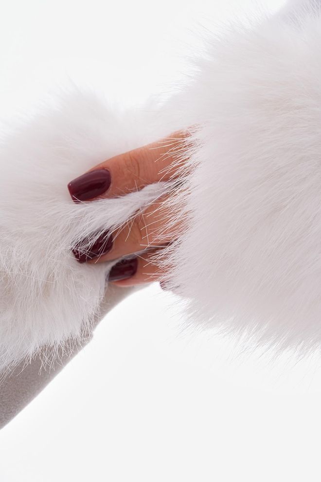 Axesoire İçi Süet Dışı Peluş Kürklü Eldiven Ekru Toptan Giyim 4