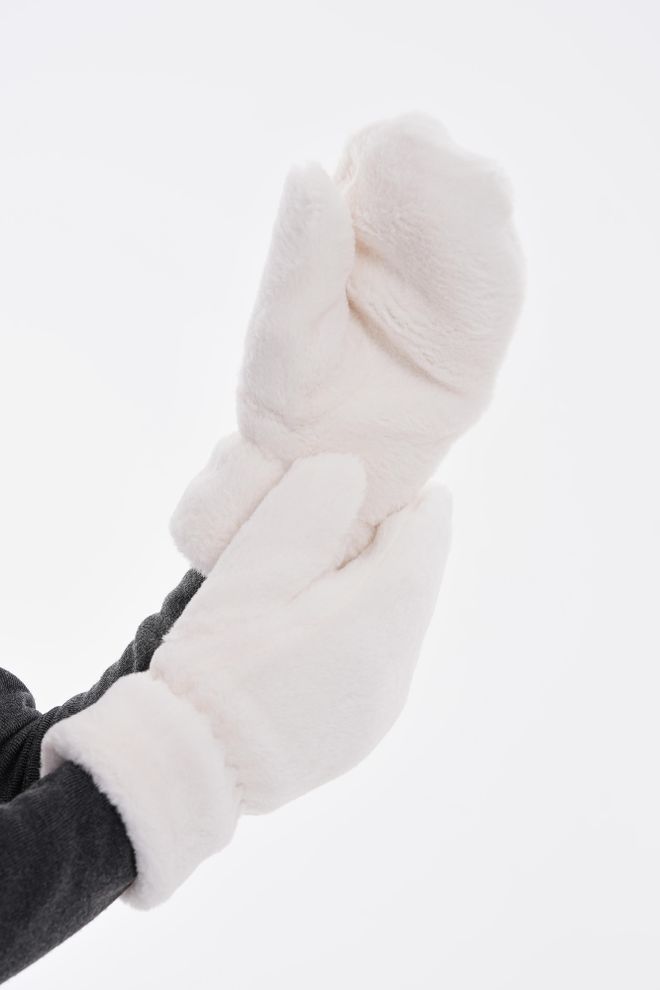 Axesoire Guanti Morbidi Al Tatto In Peluche Ecru Abbigliamento all'ingrosso Inverno