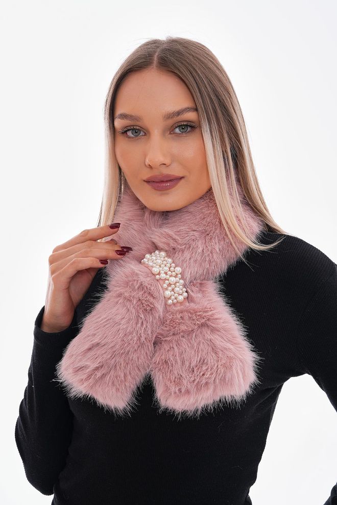 Axesoire Bufanda De Cuello De Felpa Con Accesorios De Perlas Rosa Ropa al por mayor 0