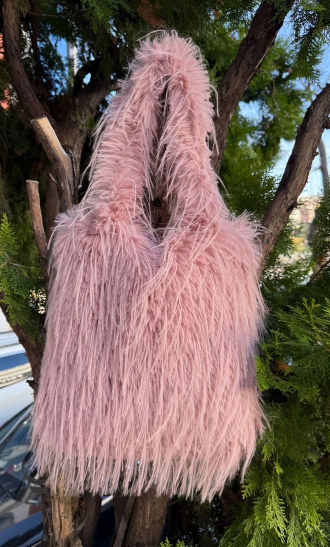 Axesoire Bolsa Italiana De Pelúcia Com Franjas Rosa Roupas por atacado 1