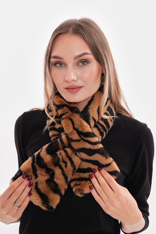 Axesoire In Elkaar Grijpende Pluche Zebrapatroon Bruine Sjaal Halskraag Groothandel Kleding 0