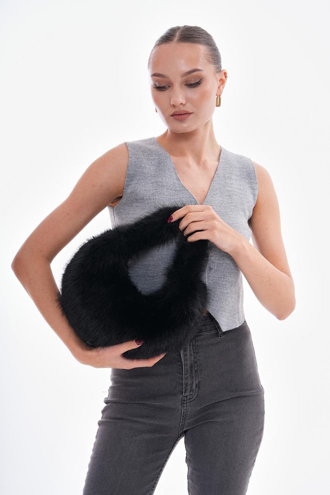 Axesoire Peluş Çanta Siyah Toptan Giyim 4