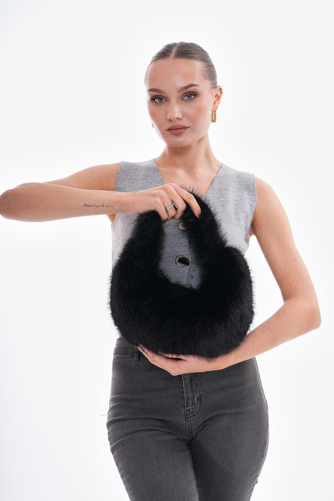 Axesoire Peluş Çanta Siyah Toptan Giyim 2