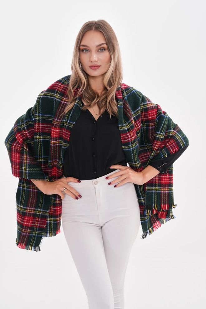 Axesoire Mantón Grueso Con Borlas Y Estampado De Cuadros Color Verde Ropa al por mayor 0