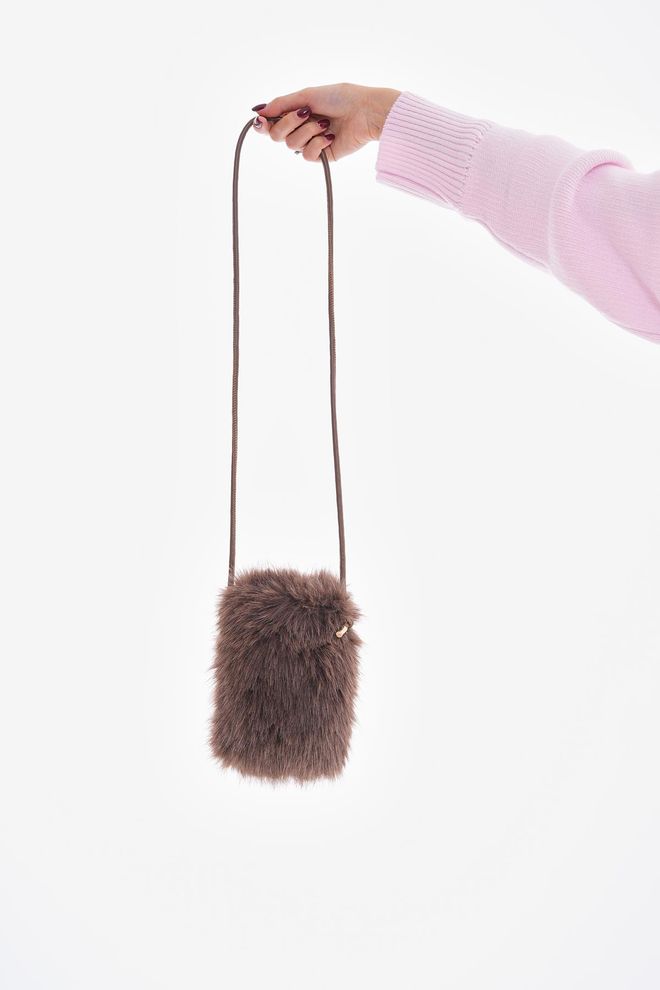 Axesoire İçi Kadife Astarlı Mini Peluş Çanta Vizon Toptan Giyim 3