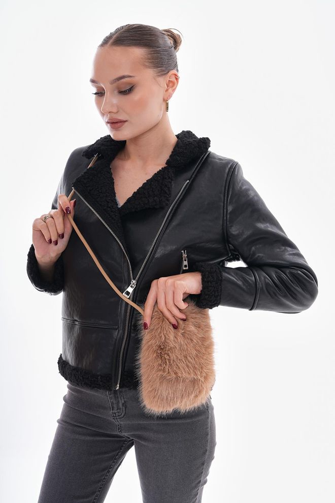 Axesoire Velvet Lined Mini Plush Bag Camel Wholesale Clothing 1