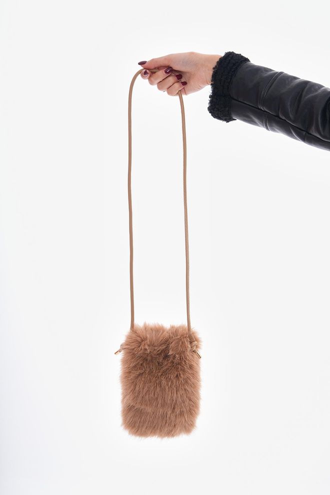 Axesoire Velvet Lined Mini Plush Bag Camel Wholesale Clothing 3