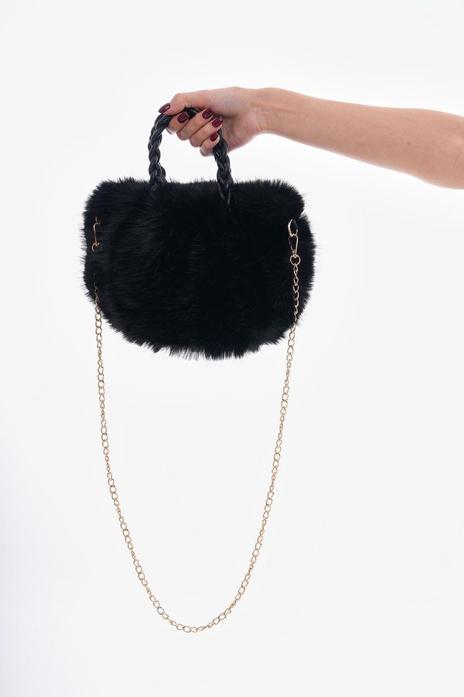 Axesoire Bolsa De Pelúcia Com Alça De Couro Pu Preto Roupas por atacado 4