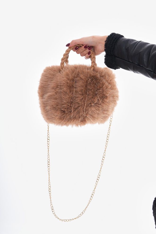 Axesoire Bolsa De Pelúcia Com Alça De Couro PU Camelo Roupas por atacado 4