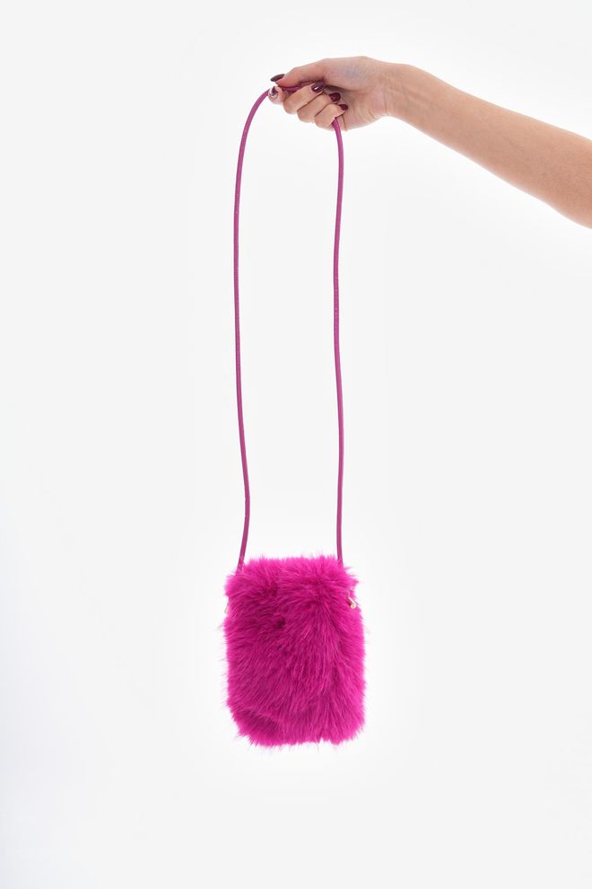 Axesoire İçi Kadife Astarlı Mini Peluş Çanta Fuşya Toptan Giyim 3