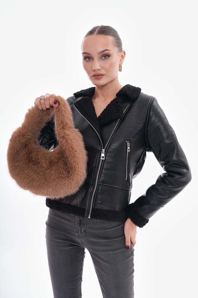 Axesoire Peluş Çanta Camel Toptan Giyim 2