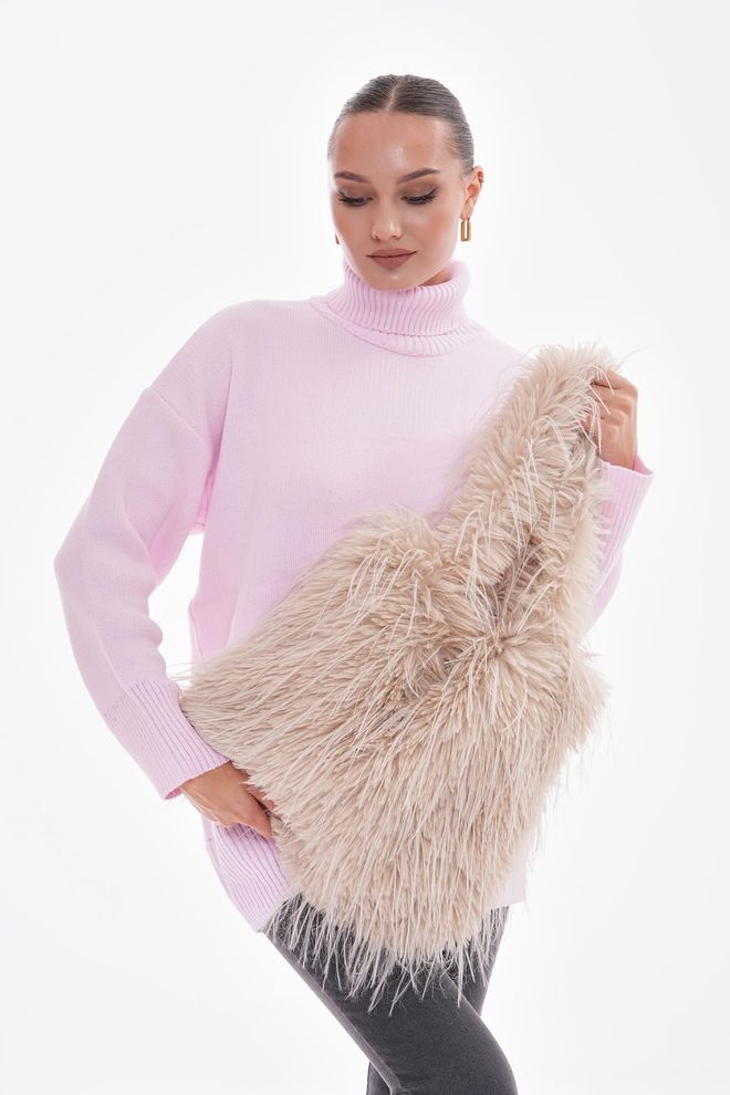 Axesoire Bolsa Italiana De Pelúcia Com Franjas Bege Roupas por atacado 3