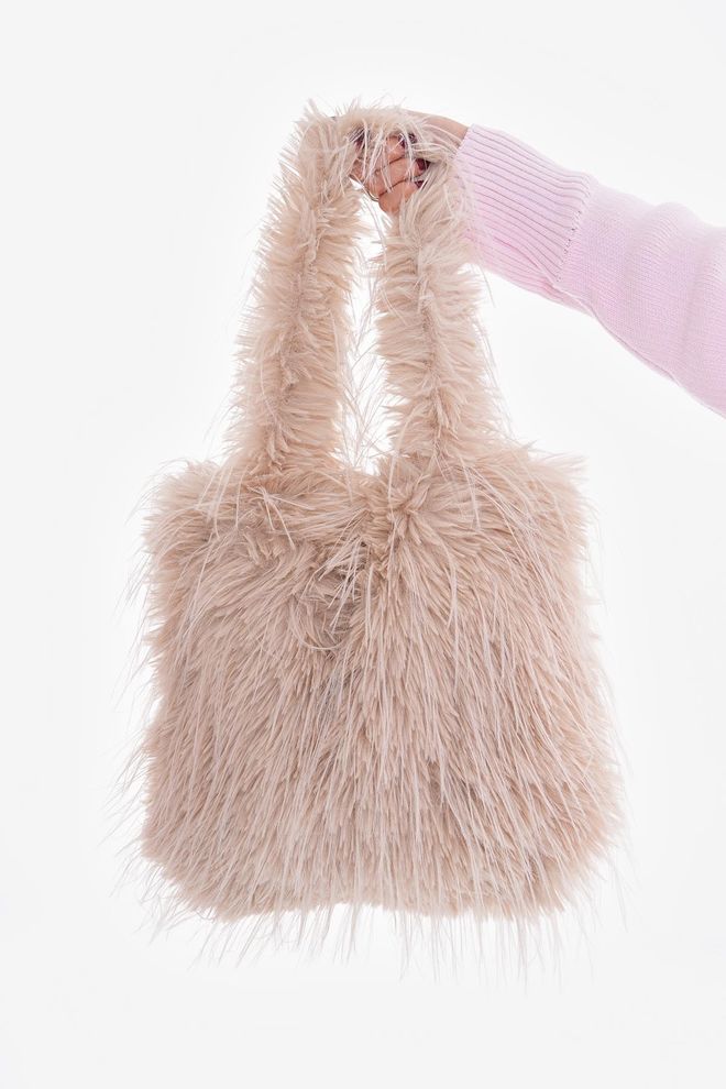 Axesoire Bolsa Italiana De Pelúcia Com Franjas Bege Roupas por atacado 4