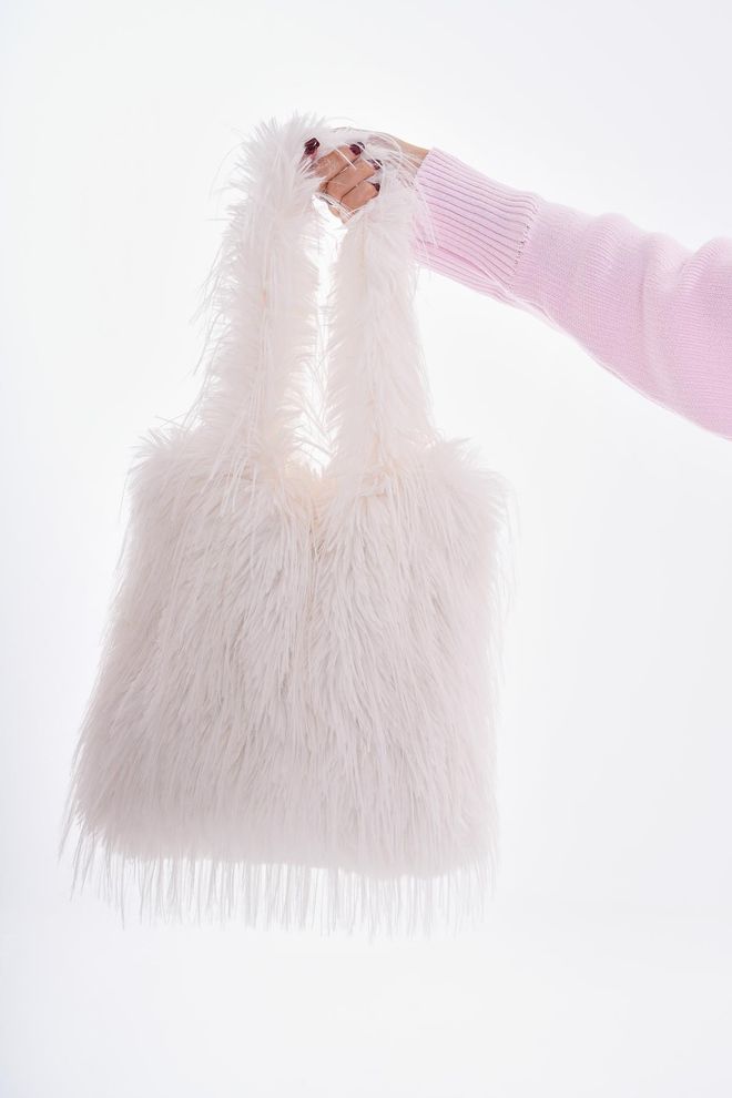 Axesoire Bolsa Italiana De Pelúcia Com Franjas Branca Roupas por atacado 4