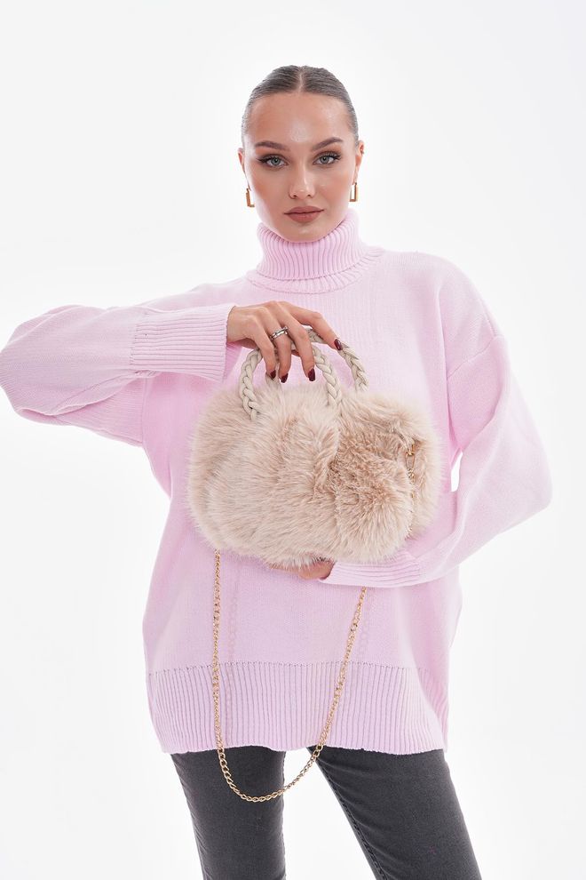 Axesoire Bolsa De Pelúcia Com Alça De Couro Pu Bege Roupas por atacado 1