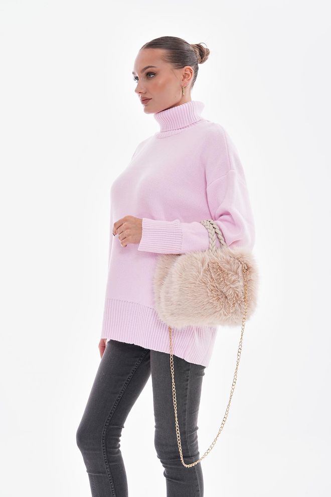 Axesoire Bolsa De Pelúcia Com Alça De Couro Pu Bege Roupas por atacado 2