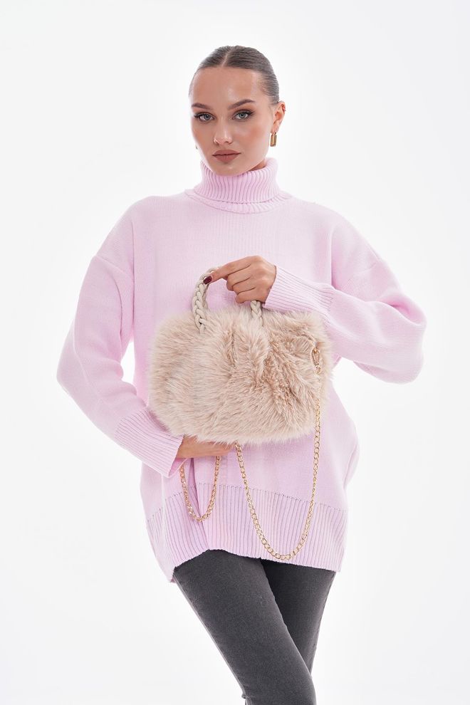 Axesoire Bolsa De Pelúcia Com Alça De Couro Pu Bege Roupas por atacado 3