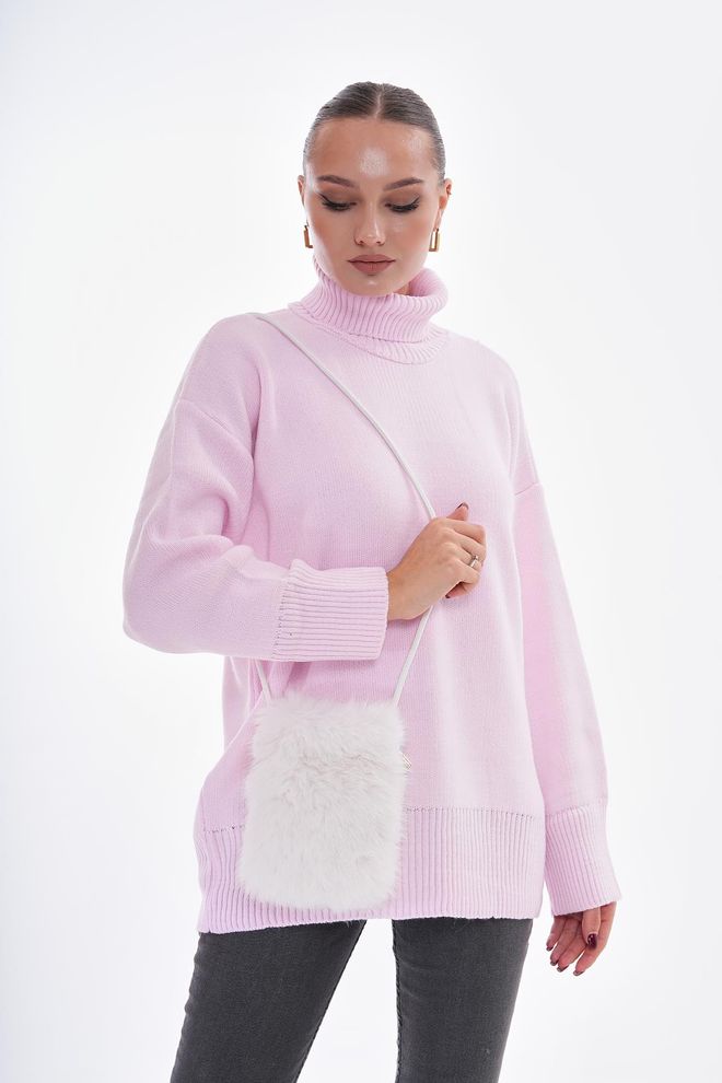 Axesoire İçi Kadife Astarlı Mini Peluş Çanta Beyaz Toptan Giyim 3